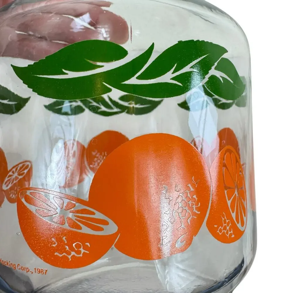 Vintage 1987 Anchor Hocking Corp. Oranges Orange Juice Glass Decanter Jug